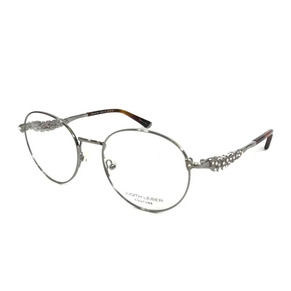 Judith Leiber Eyeglasses Frames Demure Sun Wood Silver Sparkly Crystal 54-19-145